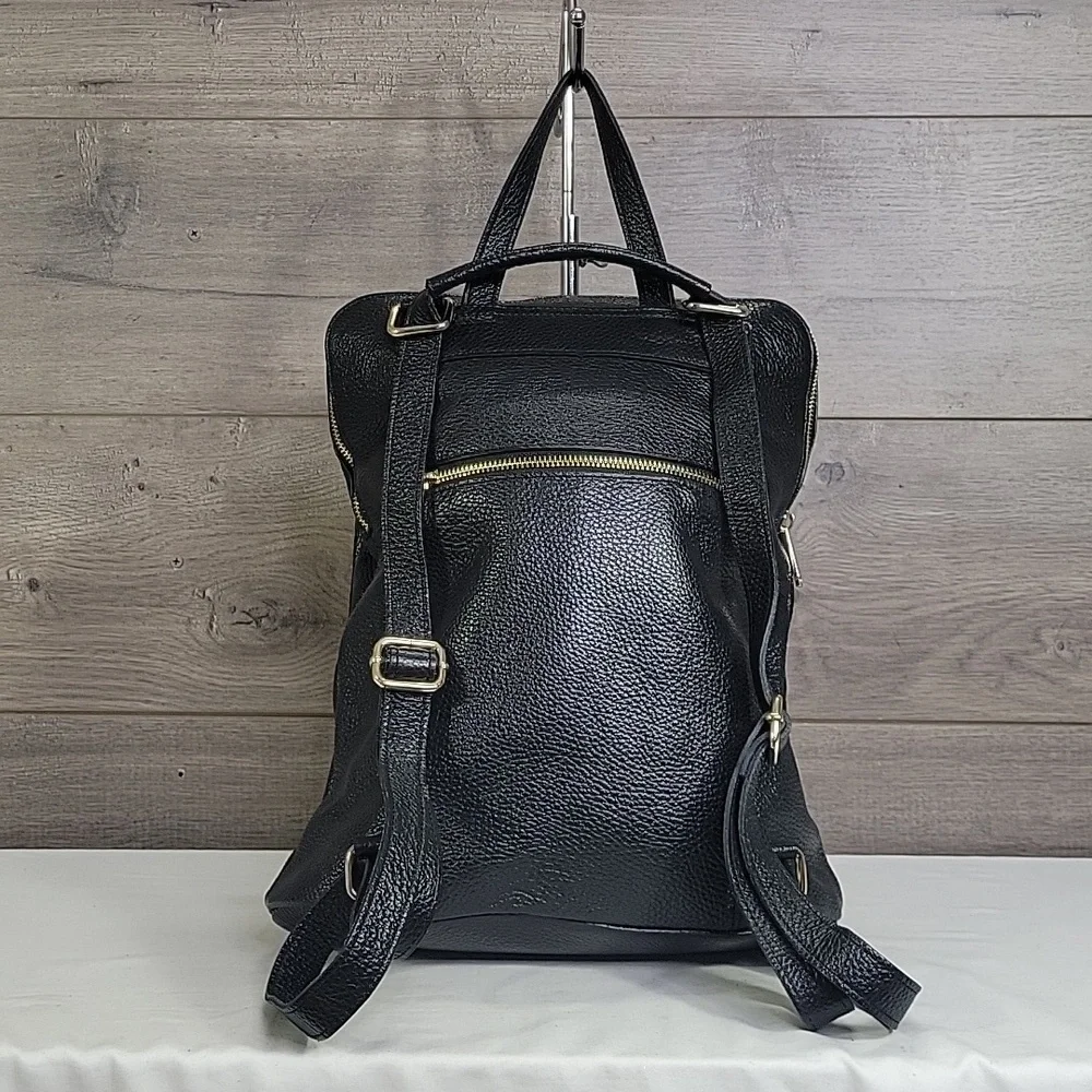 Unicai Firenze Black Pebble Leather Backpack Bag